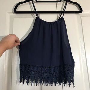 Staring at Stars blue lace trim crop top